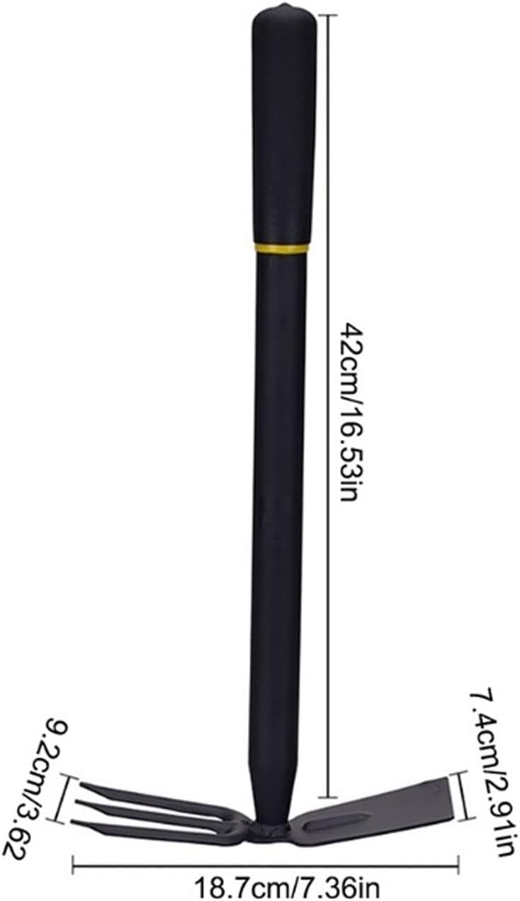 Hoe Garden Tool Multifunctional 2 in 1 Hoe and Cultivator Gardening Hand Tool Metal Head Hoe with 3 Teeth Rake for loosening Soil etc.