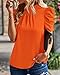 BTFBM Women's Summer Boho Shirt Top Ruffle Short Sleeve Frill Trim Mock Neck Floral Solid 2025 Casual Blouses Shirts Tops(Solid Orange, Medium)