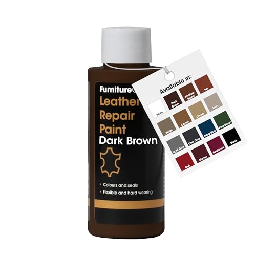 Furniture Clinic Leather Repair Paint | 2-in-1 Seal and Color | Use on Scratches, Tears, and Holes in Car Seats, Furniture | Quick and Easy Leather Repair Kit for Furniture (Dark Brown, 50ml / 1.7oz)