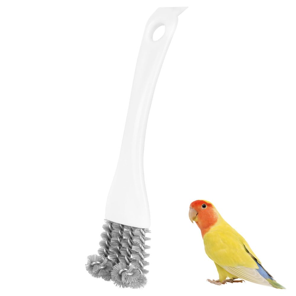 Bird Cage Cleaner, Portable Pet Cage Cleaning Brush with Curved Brush Head Cage Scraper Tool for Bird Parrot Cages Perches Nests