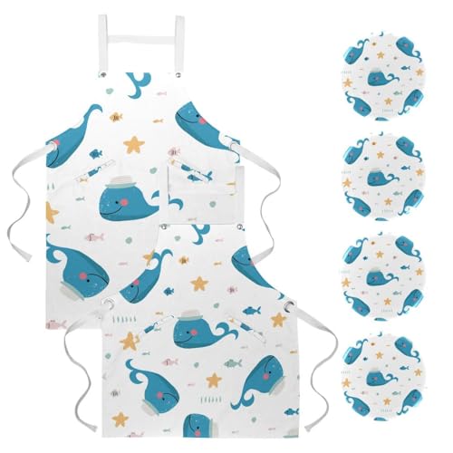 Tabliers de cuisine lot de 2 avec motifs dauphin bleu et étoile de mer pour maison et restaurant
