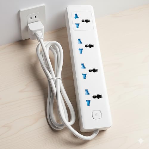 Image of SBF Universal 4 Socket Extension Board with 2M Cord and Power Switch, Heavy Duty Multi Plug Extension Box for Home, Office, Computer, Mobile Charger (White(1K4P))