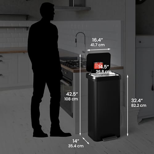 Image of iTouchless SoftStep 20 Gallon / 75 Liter Extra-Large Outdoor & Indoor Recycling Bin, Matte Black Stainless Steel, Heavy-Duty Step Trash Can with Odor Filter, Dent-Proof Lid for Garage, Patio, & Office