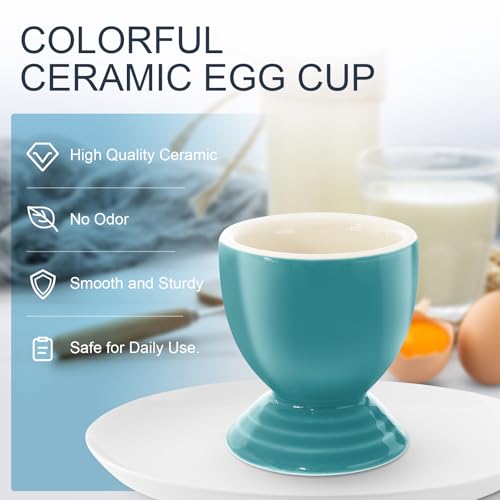 vibedor 2 Pcs Colorful Egg Cups Ceramic Egg Cups, Porcelain Egg Holders for Hard Boiled Egg and Soft Boiled Egg in Restaurant, Kitchen, Parties or Dinning(Caribbean)