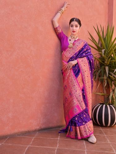Image of SWORNOF Women's kanjivaram banarasi silk saree Zari Woven for festival Wedding silk with rich pallu Design sarees for women with Unstitched blouse piece