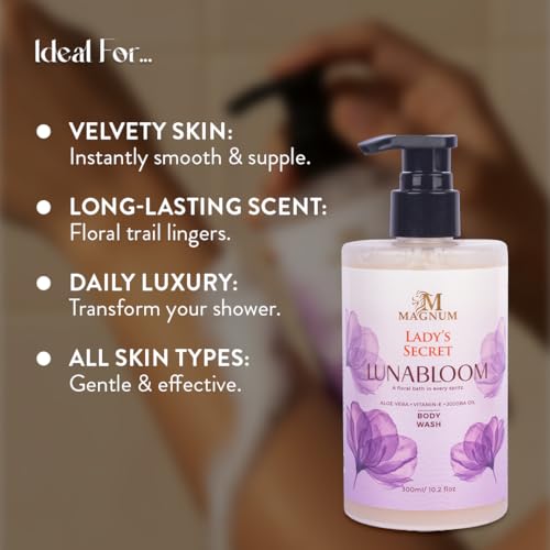 Image of Lady's Secret Lunabloom Body Wash 300ml - Hydrating Aloe Vera & Jojoba Oil, Vitamin E, Floral Fragrance of Neroli, Jasmine & Musk, Luxurious Gentle Daily Cleanser, All Skin Type