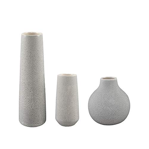 Flora Bunda Mid Century 14 Inch H Leather Finish Ceramic Vase Planter,Grey #TOP3