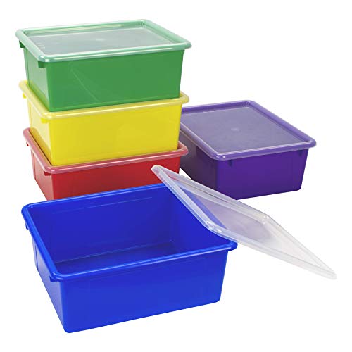 Storex Letter Size Deep Storage Tray – Organizer Bin with Non-Snap Lid for Classroom, Office and Home, Assorted Colors, 5-Pack (62542A05C) by Storex - Image 2