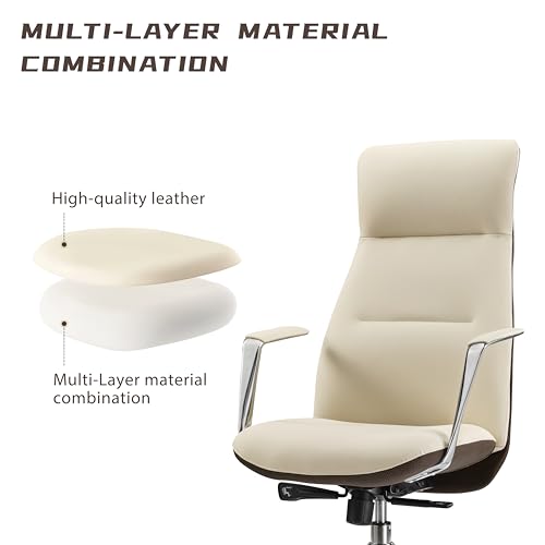 Image of EUREKA ERGONOMIC Executive Office Chair, Silicone Leather Office Chair High Back, Ergonomic Desk Chair, Big and Tall with Adjustable Swivel Rolling for Home Office, Off-White