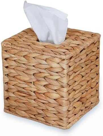 PINXIURY Water Hyacinth Handwoven Tissue Box Cover, Natural Handm...