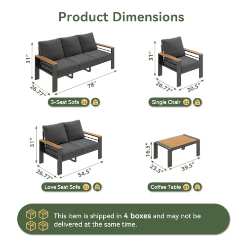 Image of Aoxun Patio Furniture Set, 7 Piece Aluminum Patio Sets with 5 inch Thicken & Washable Cushion, Waterproof Outdoor Furniture with Coffee Table, Outdoor Couch Sectional for Backyard, Porch and Garden