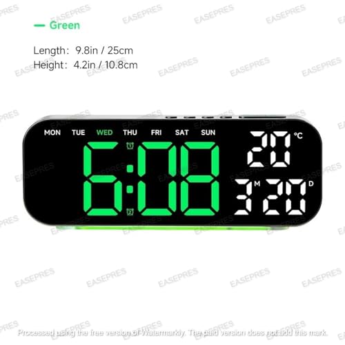 Image of EASEPRES Digital Wall & Table Clock, RGB Bottom Light, Type-C Charging, Dual Alarm, Date, Day & Temperature Display, 12 /24 Hour Format, for Bedroom, Table, Home,Office (Green, 10 inch)