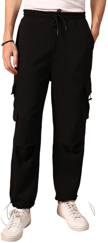 Men's Mid Rise Solid Cargo Parachute Trousers for Casual Wear | 4 Pockets | Mid-Rise | Button Closure | Cargo Pants Crafted with Comfort Fit for Everyday Wear