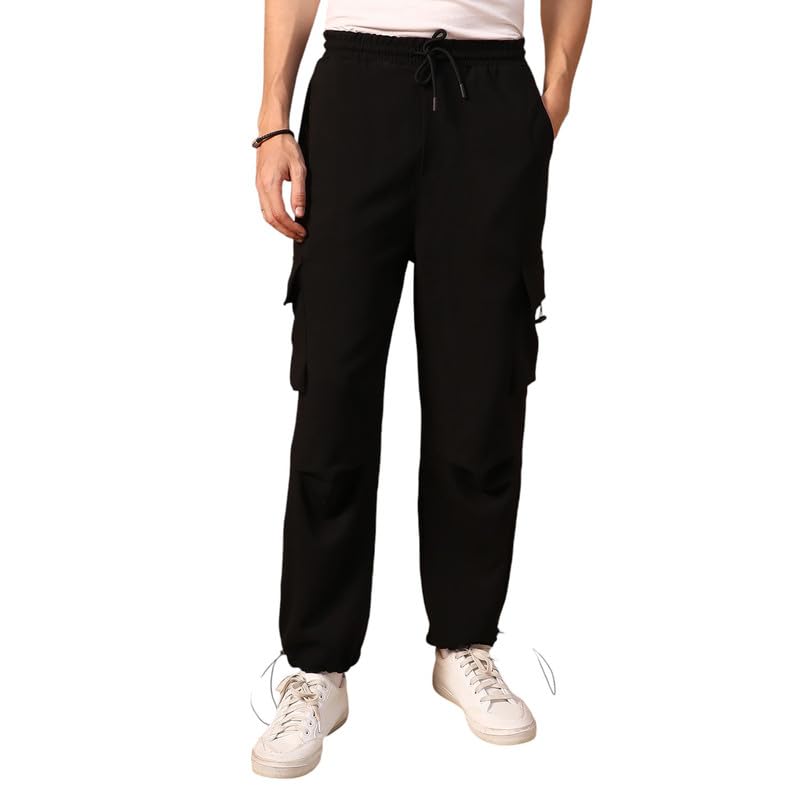 Men's Mid Rise Solid Cargo Parachute Trousers for Casual Wear | 4 Pockets | Mid-Rise | Button Closure | Cargo Pants Crafted with Comfort Fit for Everyday Wear
