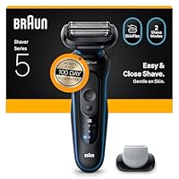 Braun Series 5 Electric Shaver, Wet & Dry Foil Razor for Men with Body Groomer Attachment, Cordless, Up to 50 min, 100 percent Waterproof, 52-B1600S, Blue