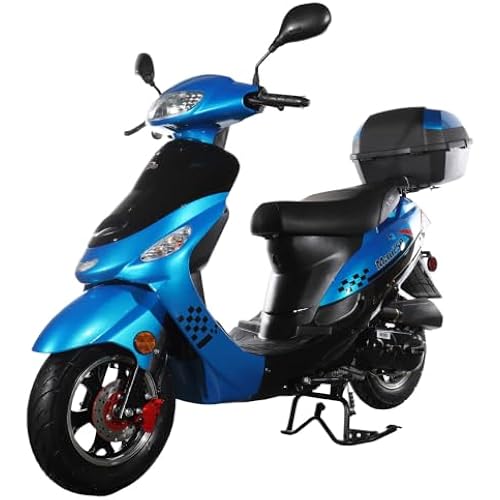 X-PRO Maui 50cc Gas Moped Scooter for Adults – Automatic Transmission, 4‑Stroke Engine, Street Legal with Headlight, Rear Trunk, Front/Rear Suspension & DOT Tires (Blue)