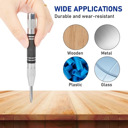Automatischer Körner,2er-Pack,Robuster Federbelasteter Körner,Hochleistungs Automatik Körner,Spannungsverstellbares Körnerwerkzeug mit Zwei Ersatzspitzen,für Metall,Glas,Holz,DIY-Kunst