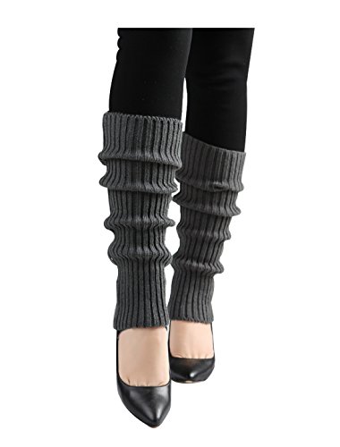 Image of uxcell Women's Knitted Design Solid Warm Thick Knee High Length Ribbed Leg Warmers