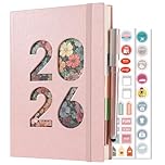 2026 Diary A5 Page a Day,Diary 2026 Day Per Page,Academic Diaries a5 from Jan 2026 to Dec 2026 Daily Planner,Hardcover Organizer with Pen,Monthly Tabs, Inner Pocket,Stickers (Pink)