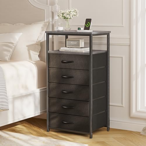 image for Huuger 5 Drawers Dresser with Charging Station, Dresser for Bedroom, T