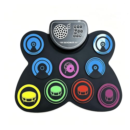 SEVOMOS Electronic Drum Pad，9-Pads Electric Drum Set with Headphone Jack Speaker Drumsticks & Pedals, Holiday Gifts for Kids