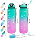 Venture Pal 32 oz Sports Water Bottle with Time Marker, Carry Strap and Cleaning Brush - BPA Free, L