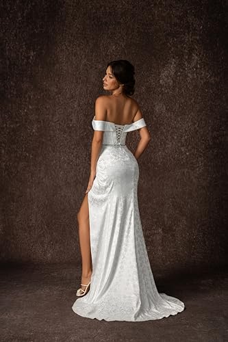 Simple Jacquard Wedding Dress Women's Lightweight Dress Sexy Maxi Skirt Off Shoulder Elegant Wedding Dresse with Side Slit4
