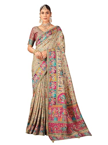 Image of Glory Sarees Women's Luxurious Dola Pure Silk Original Saree Position Print Work Madhubani Inspired Motifs Banarasi Kanjivaram Style Saree With Blouse Piece (Elegant101 Parent)