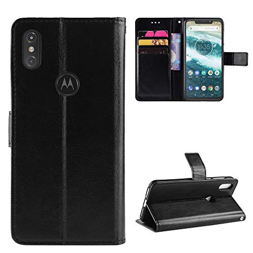 Image of Jiajihua Cover Compatible with Moto P30 Play Case,Compatible with Motorola Moto One [PU Leather+Shell] [Flip Stand] [Wallet Card Slot] [Magnetic Closure] Black
