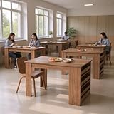 FurnitureR Cafeteria-Tisch kompakt, Esstisch mit Regal für Kantine, 110x70x75 cm, Holzoptik, praktische Lösung für Schulen und Büros
