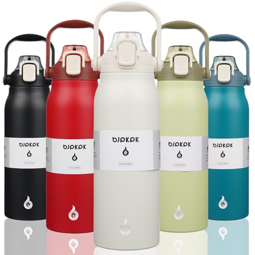 Image of BJPKPK 57oz Insulated Water Bottle with Straw Lid, Stainless Steel Bottle | One-Hand Straw Lid, BPA-Free Leakproof Large Water Bottle with Handle, Keeps Cold & Hot, Vacuum Insulation for Gym & Outdoor