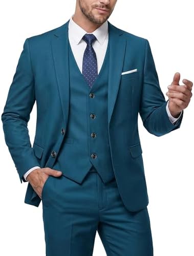 MY'S Men's 3 Piece Slim Fit Suit Set, 2 Button Blazer Jacket Vest Pants with Tie, Solid Wedding Dress Tux and Trousers