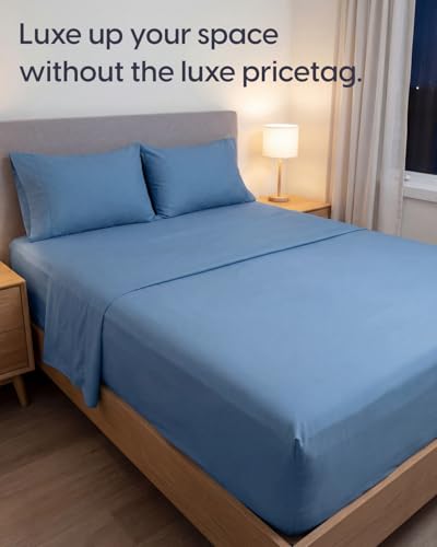 Image of Sleepy Town Twin XL Size Bed Sheets - 3 Piece - Twin XL Sheet Set - Extra Soft, Comfy & Cooling - Easy Care - Shrinkage, Wrinkle & Fade Free - Brushed Microfiber - Deep Pocket Bed Sheets (Denim Blue)