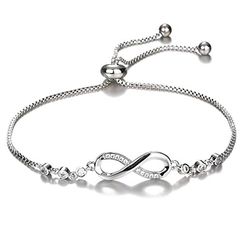 salefun Pulsera ajustable de la amistad de plata brillante, con circonitas cúbicas, con acento de infinito, para Navidad, regalo de San Valentín, Día de la Madre