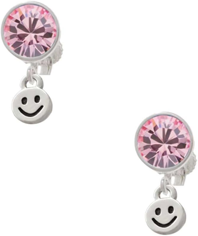 Delight Jewelry Silvertone Mini Smiley Face - Large Crystal Clip on Earrings