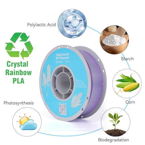 Image of TECSONAR Crystal Rainbow PLA 3D Printer Filament, 1KG Spool(2.2lbs) 1.75mm PLA Fast Color Change 3D Printing Material,Gradient Filament for Most FDM 3D Printers,White Purple