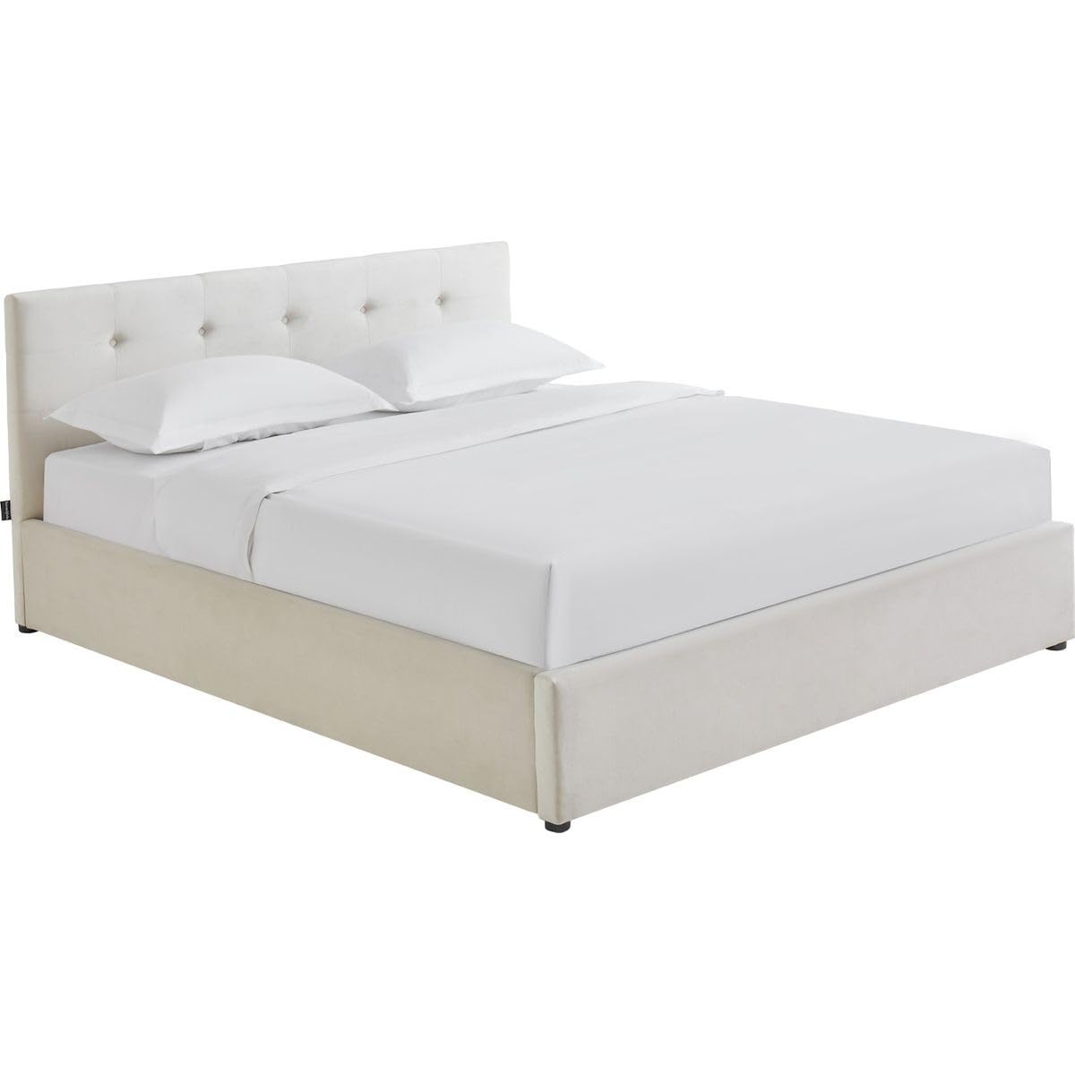 HOMIFAB Ensemble Lit Coffre Adulte 140x190cm avec tête de lit en Velours Beige - Tina + Matelas mémoire de Forme - Memo HR