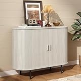 ONBRILL 40' Sideboard Buffet Cabinet with Storage, Storage Cabinet with Sliding Door & Adjustable Shelf, Modern Accent Coffee Bar Console Table for Kitchen, Entryway, Natural White