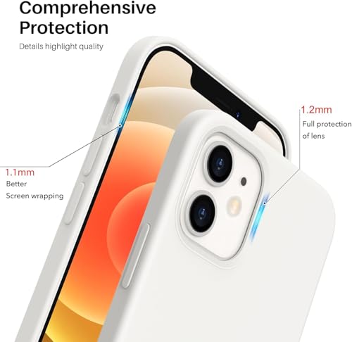 Image of VONZEE Microfiber Candy Case Compatible for iPhone 12 Smooth Touch Cushion Liquid Soft Silicone Gel Rubber Phone Cases Non-Slip Full Body Protective Shockproof Back Cover (White)