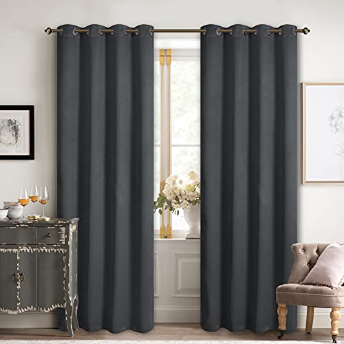 Hausattire Cortinas opacas con ojales - Cortinas térmicas para oscurecer la habitación, para sala de estar, dormitorio, juego de 2 (150 x 250 cm), color gris oscuro Cover