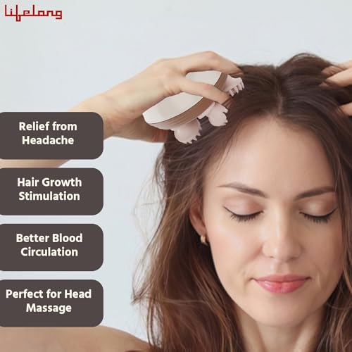 Image of Lifelong Hair Scalp Rechargeable Electric Head Kneading Massager, 4 Speed Modes, Handheld Portable Head Scratcher for Hair Growth, Full Body Pain Relief, Deep Clean and Stress Relax (LLM594,Beige)