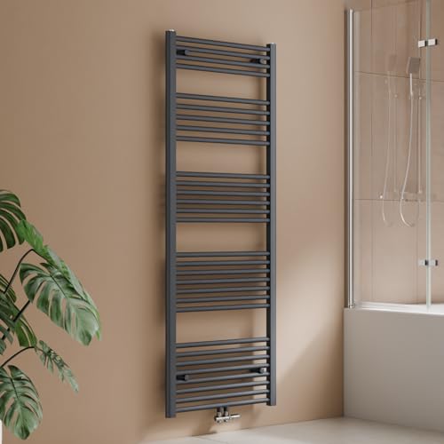 S'AFIELINA Radiateur de Salle de Bain 1600 x 600 mm, 761W, sèche serviette eau chaude, Sèche-Serviettes à Raccordement Central pour Eau Chaude, Anthracite (Sans valve...