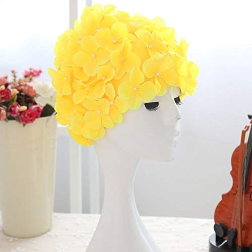 Eshoo Handmade Floral Petal Ladies Bathing Swim Cap Women Retro Swim Hat For Long/Short Hair (Yellow) #TOP3