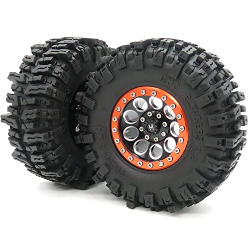 4Pcs Rc Crawler 2.2 Mud Slingers Tires Tyres Od 124Mm & Aluminum 2.2 Beadlock Wheels Rims #TOP5