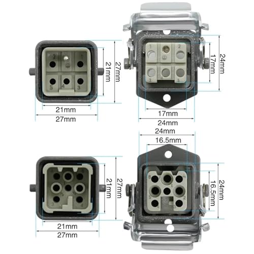 Conector industrial HDC-HA-2, 8 núcleos, 10/16A, 250V miniatura 6