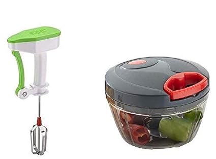 Orange Enterprise Kitchen Utensil Curd Maker/Egg & Cream Beater, Milkshake, Lassi, Butter Milk Mixer with Manual Food Chopper, Compact & Powerful Chop Fruits and Vegetables (Multicolor)