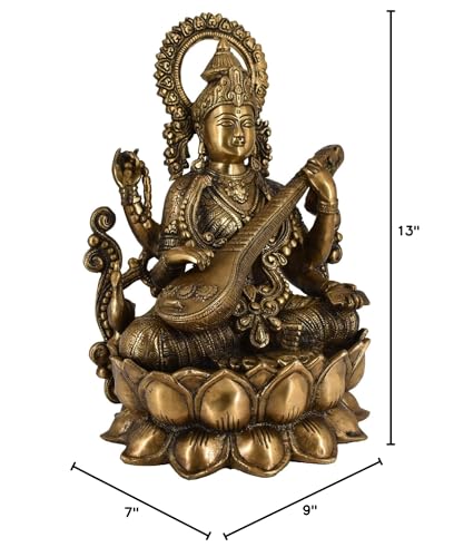 Estatua de Maa Saraswati de latón antiguo para decoración