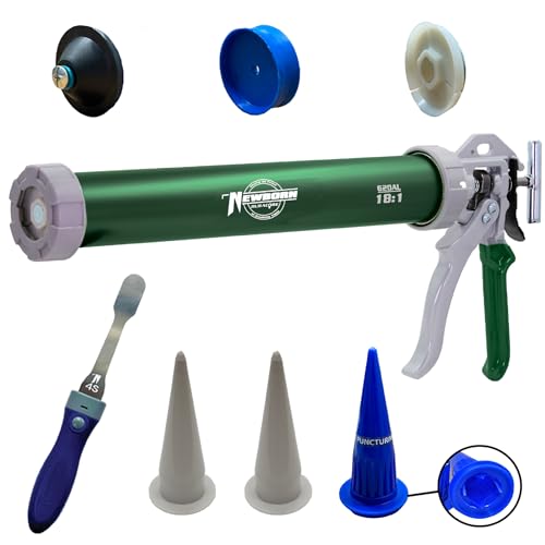 Image of Newborn 620AL-Green Round Rod Caulk Gun with Aluminum Barrel - 18:1 Thrust Ratio | 20 oz. Sausage Cartridge Capacity | Includes Ring Cap, Cones & Sausage Cup