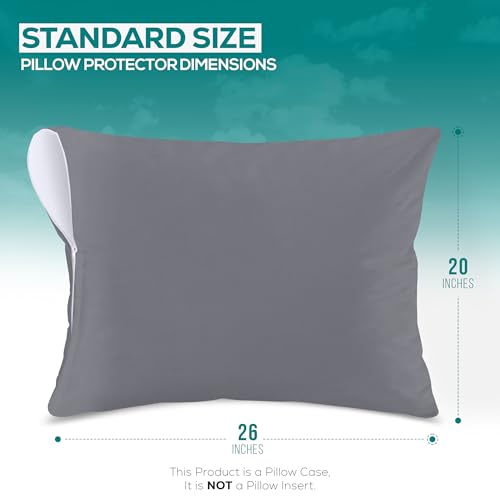 Image of Utopia Bedding Premium 100% Waterproof Pillow Protectors with Zipper Standard Size (Set of 2), Bed Bug and Dust Mite Proof Zippered Pillow Covers, Pillow Encasement Cases, Gray