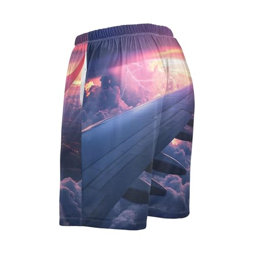 Men's Short Pajama Bottoms Airplane Cloud Lightning Home Casual Sleep Pants Lightweight with Drawstring3